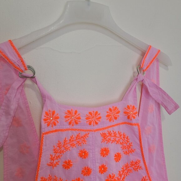 JULIET DUNN Romper Neon Pink Floral Overall Embroidered One Size - Picture 4 of 8